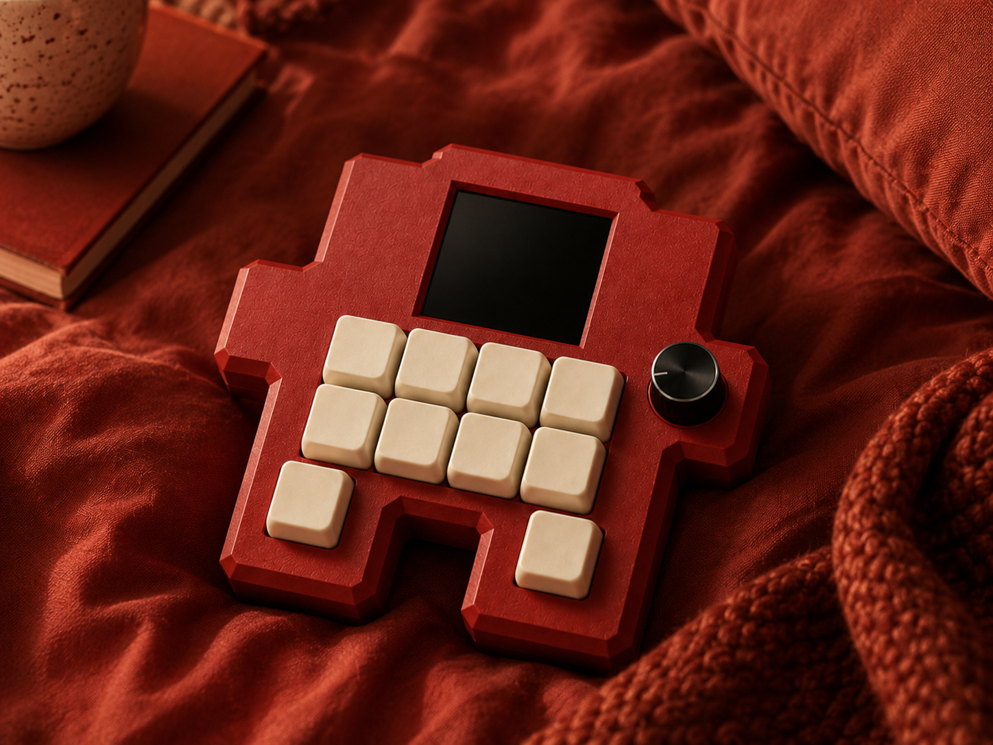 Codogotchi Red in a rich red setting
